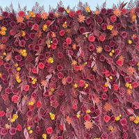 Dinding Bunga Sutra Buatan NINI 8*8FT Burgundy & Coklat, Latar Belakang Pernikahan, Dekorasi Jendela Pusat Perbelanjaan