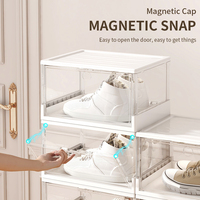 Boîte de rangement pliable portable empilable, boîte de rangement pour chaussures, boîte à chaussures en plastique transparente magnétique, présentoir de rangement pour chaussures