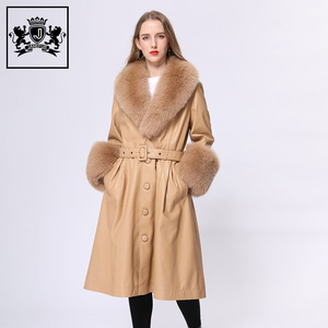 <span class=keywords><strong>Chaqueta</strong></span> de Cuero Genuino Janefur de <span class=keywords><strong>Talla</strong></span> <span class=keywords><strong>Grande</strong></span>, por Encima de la Rodilla, con Cuello y Puños de Piel <span class=keywords><strong>Grande</strong></span>, Cortavientos Largo de Invierno para <span class=keywords><strong>Mujer</strong></span>, Abrigo de Cuero Real - Product Image 2