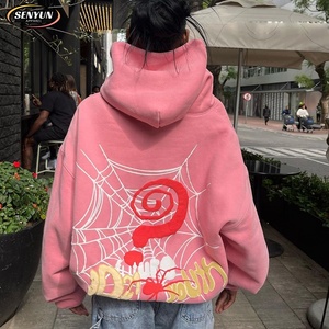 Hoodie Streetwear Vintage Unisexe <span class=keywords><strong>en</strong></span> Coton Épais avec Logo Personnalisé, Strass, Épaules Tombantes, Coupe Boxy et Motif Araignée - Product Image 3
