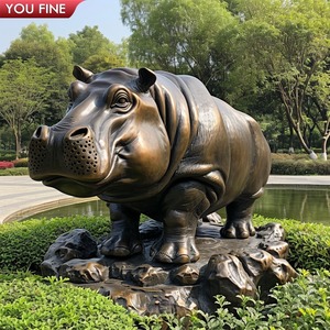 Statue d'hippopotame en bronze grandeur nature pour jardin, sculptures d'animaux en laiton pour l'extérieur - Product Image 5