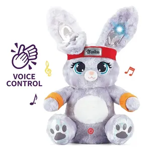 QS New Popular B/O Soft Story Telling Singing Doll Long Ears Fitness Rabbit Animal Electric Stuffed Plush Toys With Sound Lights