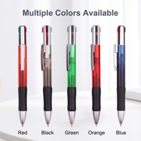 4-Farben-Kugelschreiber mit Metallclip, Einziehbar, Kunststoffgehäuse, Transparenter Schaft, Wärmeübertragungslogo-Druck, UV-Druck, 1,0mm, Bürobedarf