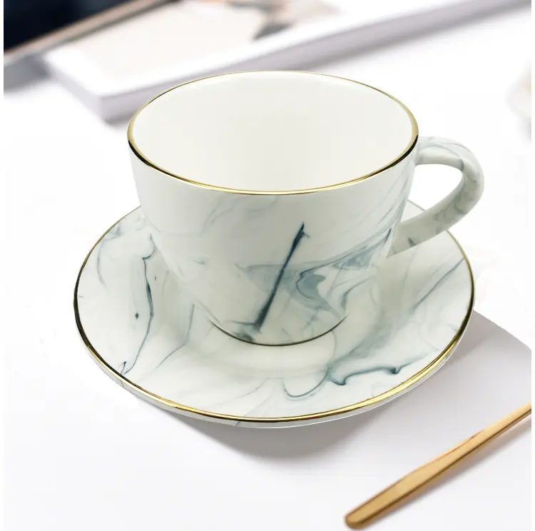 Ensemble de tasses à thé et sous-tasses en céramique, pour thé, café, en porcelaine, suacer, marbre, vente en gros,