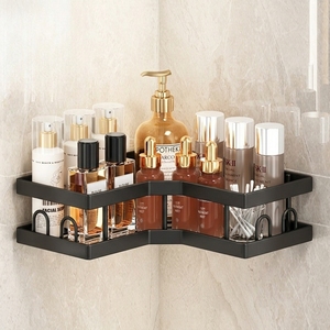 Étagère de salle de bain d'angle à 2 niveaux noir mat, support de rangement en plastique, gain de place, panier de douche, design rectangulaire - Product Image 2