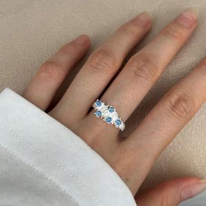 Dylam Unique Specially Design S925 <b>Silver</b> Rhodium Plated Blue 5A Zirconia Sapphire Open <b>Adjustable</b> Jewelry <b>Rings</b> for Women - Product Image 2