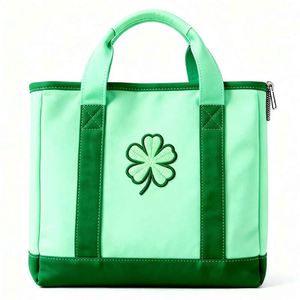 Bolsa de Lona con Ribete en Contraste y Bordado Floral para Mujer, Ideal para Compras Diarias o Regalos - Product Image 4