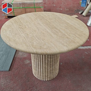 批发带凹槽的石灰华餐桌和带凹槽的茶几家具 - Product Image 2