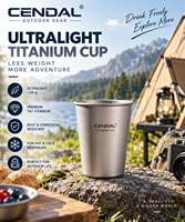 Gobelet en titane pur TA1 de qualité supérieure, 350 ml, finition brossée, qualité alimentaire, pour café, thé, eau, maison, bureau, camping