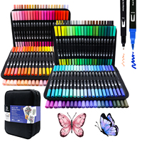 Stylo pinceau double pointe Artecho 168 couleurs dans un sac en toile, marqueur aquarelle non toxique, ensemble de marqueurs non effaçables, écriture double face, fournitures artistiques