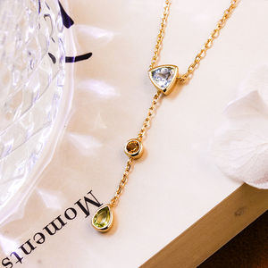Joyería Simple pequeño collar de amatista piedra preciosa geométrica Triangular gotas redondas cielo azul Topacio citrino peridoto collar - Product Image 6