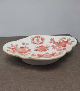 Vallauris Style <span class=keywords><strong>Porcelaine</strong></span> Fait à la Main Vintage Chine Antique Rouge Grenade Motif <span class=keywords><strong>Ancien</strong></span> Centre de Table Fruits Fromage Plateau ou Dessert - Product Image 4