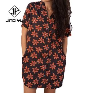 Hot Sale Rayon <b>Women</b> T-shirt Dress Customize Your Design Printed Button High Quality <b>Knee</b> <b>Length</b> <b>Skirt</b> Dress - Product Image 5