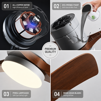Ventilateur de plafond moderne avec lustre LED, 6 vitesses, moteur DC en cuivre pur, variateur de vitesse, télécommande, ABS, vente directe usine OEM/ODM pour chambre à coucher
