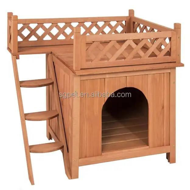 Maison en bois pour chiot et chien, chambre en bois, toit surélevé, balcon, abri de lit