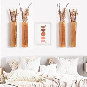 Lot de 4 <span class=keywords><strong>jardinières</strong></span> en <span class=keywords><strong>bois</strong></span> 12 pouces, vases modernes et fins en <span class=keywords><strong>bois</strong></span>, décoration murale pour plantes et tiges de fleurs séchées - Product Image 3