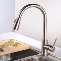 Robinet de cuisine moderne à poignée unique avec cartouche céramique en acier inoxydable pour hôtels, avec douchette extractible