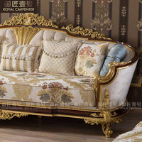 Ensemble de salon personnalisable en bois massif sculpté et tissu, style européen, pour appartement, villa, palais, luxe, style français et turc doré