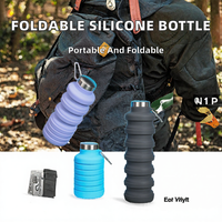 Mug de voyage pliable en silicone de qualité alimentaire 500 ml, extensible, avec mousqueton intégré, design moderne