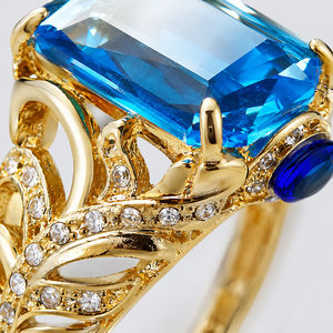 Anello con Design a Piuma di Pavone, Anello Statement alla Moda per Donne, Stile Blu, Accessorio Aperto per Dito, Regalo Elegante - Product Image 4