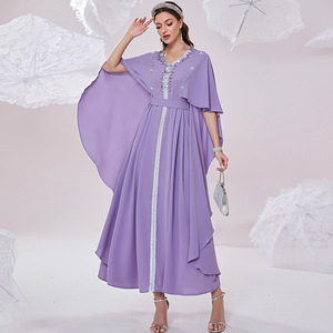 Vestido de verano de estilo Vintage cosido a mano, Color sólido, diseño con cuello en V, carne sombreada delgada, estilo de celebridad, Material de poliéster a la moda - Product Image 2