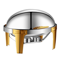 Plat à chafing de luxe en verre doré à couvercle roulant 9L en acier inoxydable, chauffe-plats à gaz pour buffet, équipement de restauration hôtelière