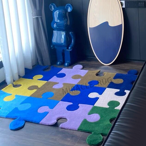 Tapis de sol en laine et coton faits main, à poils coupés, couleur personnalisée, mini tapis puzzle, pour chambre d'enfant, chambre de bébé, décoration intérieure, tapis de jeu, tapis de prière - Product Image 3