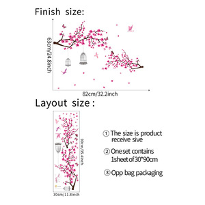 Rose pêche <span class=keywords><strong>arbre</strong></span> branches oiseau cage sticker mural salon chambre fond <span class=keywords><strong>d</strong></span>écoration papier peint PVC autocollant - Product Image 6