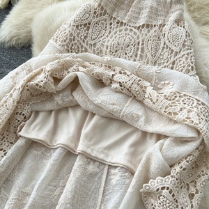 กระโปรงทรงเอเอวสูงสำหรับผู้หญิง ดีไซน์ลูกไม้ฉลุลายดอกไม้ปักลาย  กระโปรงยาวปานกลาง แฟชั่นฤดูร้อน - Product Image 5