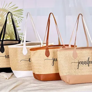 Персонализированная модная сумка-тоут с монограммой, пляжная сумка, женские сумки-тоут из искусственной кожи на заказ
