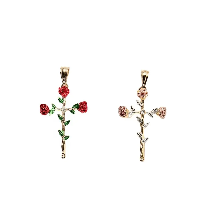 Pendentif en croix Rose, bijoux de haute qualité, design spécial, plaqué or 18k, pour femmes, offre spéciale