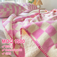 Couverture en polaire Sherpa douce et personnalisée, motif imprimé à carreaux de feuilles et fleurs, style élégant, super confortable, nouveau modèle