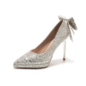 Escarpins de mariée à enfiler, tendance mode, bout pointu, talon aiguille 8 cm, doublure en satin, avec nœud décoratif, pour mariage et soirée - Product Image 5
