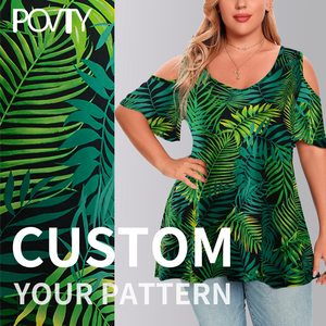POVTY Custom Printed Plus Size Buttery Soft V Neck Short Sleeve Cold Shoulder Loose <strong>Tunic</strong> <strong>Tops</strong> for Women Summer T-shirts Blouses - Product Image 3