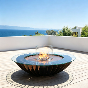 Brasero d'extérieur moderne VALSE au design artistique, foyer rond au <span class=keywords><strong>bioéthanol</strong></span> <span class=keywords><strong>avec</strong></span> écran en verre trempé pour projets de villas, patios et jardins - Product Image 2