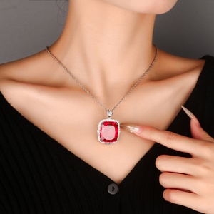 High Quality Rectangle 20*23mm Purple Cubic Zirconia Jewelry Eco-friendly Copper Large Gemstone <b>Pendant</b> Necklace for Women - Product Image 5