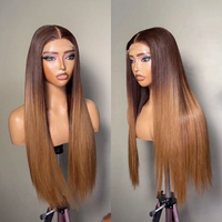 Peluca de Cabello Humano Natural Liso con Frente de Encaje Transparente HD sin Pegamento 5x5, Color Marrón Degradado Miel Rubio XZY 2026