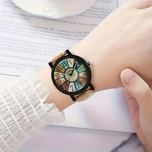 Reloj de Cuarzo Creativo para Mujer, Esfera Colorida, Correa de Corcho, Estilo Vintage, Casual y Moderno - Product Image 6