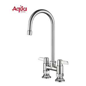 Classic Brass Body Kitchen Faucet Dual-hole Dual Handle Commercial Modern Design Mixer Tap <b>Deck</b> Mounted 360 Degree Rotate Faucet - Product Image 1