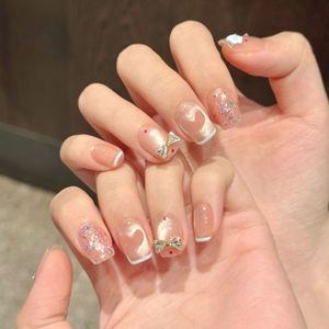Nouveau produit lancé. Ongles portables de luxe haut de gamme, rose nude, texture scintillante, diamant brillant, fabrication artisanale pure - Product Image 5