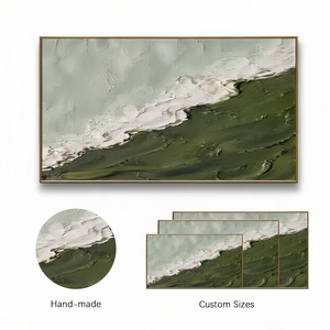 Pintura Abstracta Texturizada Hecha a Mano en Verde y Blanco sobre Lienzo, Arte Impasto con Ondas, Decoración de Pared Huamiao Enmarcada en Dorado para Sala de Estar y Dormitorio - Product Image 5
