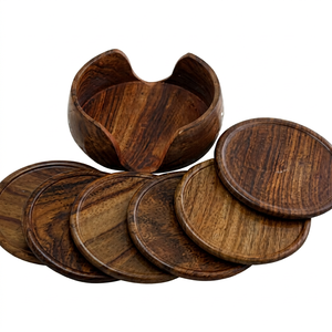 Handcrafted Wooden Coaster <b>Set</b> with Holder <b>Round</b> Wooden Drink Coasters <b>for</b> Coffee <b>Table</b> <b>Dining</b> <b>Table</b> Home Decor (<b>Set</b> of 6) - Product Image 1