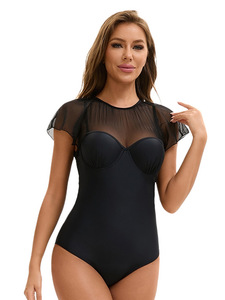 Traje de baño de talla grande ecológico con diseño de espalda recortada con estampado de patrón sólido para mujer europea americana Sexy - Product Image 5