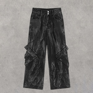 Jeans Personalizados para Hombre, Estilo Vintage, Largos, Rectos, Ajustados, Holgados, Estilo Urbano, Negros, Casuales, Moda Hip-hop Americana, Cintura Media - Product Image 1