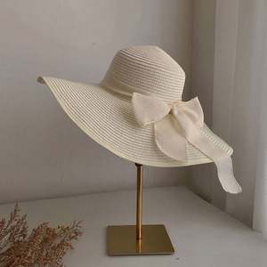 Sombrero de Papel Plegable Hecho a Mano para Mujer, con Ala Ancha, Bordado 3D y Lazo, para Playa, Deportes y Viajes - Product Image 3