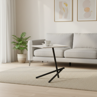 Table basse carrée blanche minimaliste scandinave avec pieds tubulaires en acier inoxydable et plateau en dalle de pierre pour salon