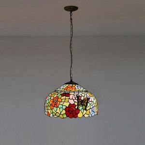 LongHuiJing Tiffany <b>Chandelier</b> 16-Inch Wide Multicoloured Stained Glass Two-Color Flower Lampshade Pendant <b>Lights</b> Halogen/LED - Product Image 5