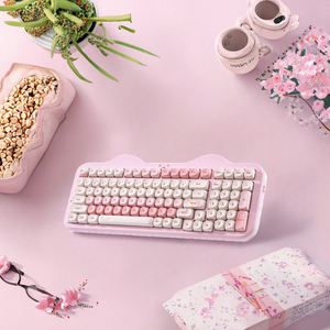 YUNZII C98 无线机械键盘 98键 BT5.0/2.4G/USB-C 热插拔 红轴 定制RGB 可爱蛋糕设计 Win/ (粉红牛奶色) - Product Image 2