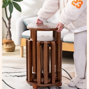 Solid wood <b>stool</b>, stackable round <b>stool</b> for home use, suitable for living room and dining room, <b>storage</b>, stackable bench, - Product Image 4