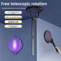 Raquette anti-moustiques électrique rétractable 6 en 1 avec lampe anti-insectes et poignée extensible pour la maison